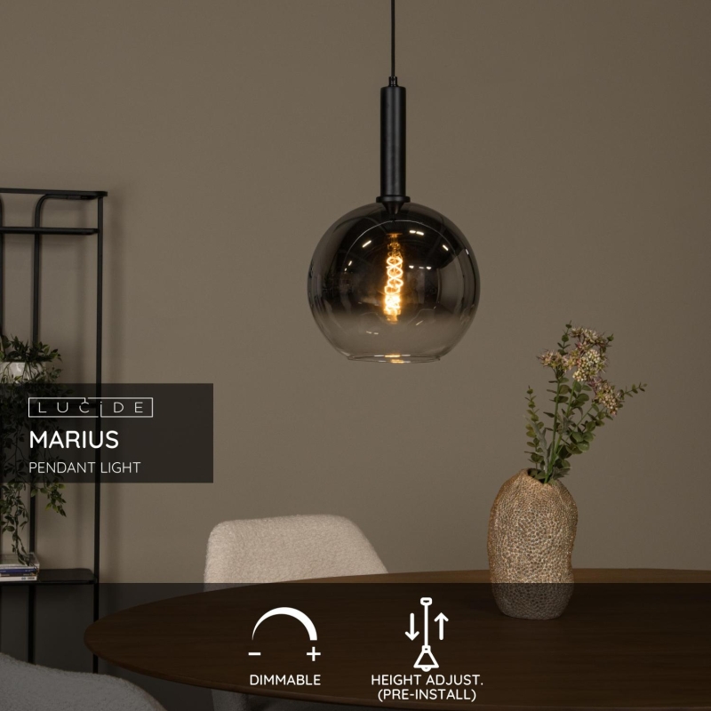 Lucide MARIUS - Závesné svietidlo - Ø 30 cm - 1xE27 - Čierna